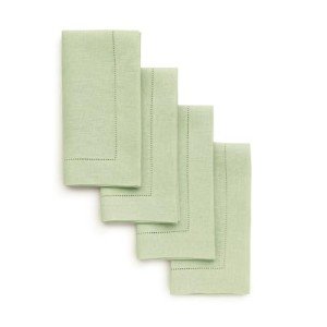 Solino Home Linen Dinner Napkins 20 x 20 Inch – Sage Green, 100% Pure Linen Set of 4 Cloth Napkins for Summer, Wedding – Machine Washable and Handcrafted from European Flax – Classic Hemstitch