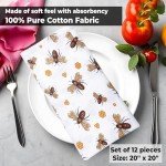 Urban Villa Dinner Napkins Honey Bee Print Cloth Napkins Set of 12 Premium Quality Dinner Napkins 100% Cotton Oversized 20X20 in Cloth Napkins with Mitered Corners Ultra Soft Quality Dinner Napkins