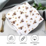 Urban Villa Dinner Napkins Honey Bee Print Cloth Napkins Set of 12 Premium Quality Dinner Napkins 100% Cotton Oversized 20X20 in Cloth Napkins with Mitered Corners Ultra Soft Quality Dinner Napkins