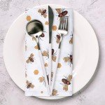 Urban Villa Dinner Napkins Honey Bee Print Cloth Napkins Set of 12 Premium Quality Dinner Napkins 100% Cotton Oversized 20X20 in Cloth Napkins with Mitered Corners Ultra Soft Quality Dinner Napkins