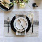 Solino Home Linen Placemats Black and Natural – 100% Pure Linen Farmhouse Placemats 14 x 19 Inch – Machine Washable Tablemats for Spring, Summer – Set of 4, Handcrafted from European Flax