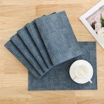 Homaxy Faux Leather Heat Resistant Placemats for Dining Table Set of 6, Waterproof Wipeable Washable PU Table Mats, Easy to Clean Anti-Slip Place Mats, 11.8" x 17", Blue