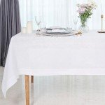 D'Moksha Tablecloth White 60 x 120 Inch for Rectangle Tables, Pure Linen Hemstitch Tablecloths 120 inches Long for Summer, Wedding, Party, Outdoor, Machine Washable