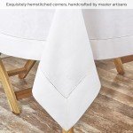 D'Moksha Tablecloth White 60 x 120 Inch for Rectangle Tables, Pure Linen Hemstitch Tablecloths 120 inches Long for Summer, Wedding, Party, Outdoor, Machine Washable