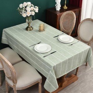 Zobesta Linen Sage Tablecloth Green Cotton Table Clothes for Rectangle Tables, Heavy Duty Washable Farmhouse Soft Boho Tablecloth for Kitchen Dinning Party (Sage Green, 53 x 70 Inch)