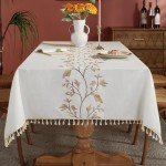 Laolitou Cotton Linen Table Cloth for Dining Table Farmhouse Kitchen Rectangle Tablecloth Coffee Table Cover, Beige, Coffee Flower, 55x70 Inch