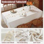 Laolitou Cotton Linen Table Cloth for Dining Table Farmhouse Kitchen Rectangle Tablecloth Coffee Table Cover, Beige, Coffee Flower, 55x70 Inch