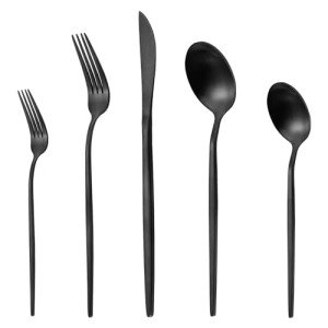 Matte Black Silverware Set for 8, LAZAHOME Stainless Steel Flatware Cutlery Set, 40-Piece Kitchen Utensil Set Include Spoons And Forks Set, Satin Polished Finished, Dishwasher Safe.
