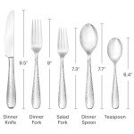 Hudson Essentials 40-Piece Bergamo Hammered 18/10 Mirror Stainless Steel Silverware Cutlery Set, Utensil Flatware Service for 8