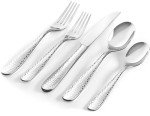 Hudson Essentials 40-Piece Bergamo Hammered 18/10 Mirror Stainless Steel Silverware Cutlery Set, Utensil Flatware Service for 8