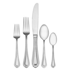 Mikasa Regent Bead 65 Piece Silverware Set, 18.10 Polished Mirror Stainless Steel, Service for 12 with Serving Set