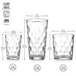Home Essentials & Beyond Glassware Set 18 Piece Mixed Drinkware. Set of 6 Glass Tumblers 17 oz, Set of 6 Rock 13 oz. and Set of 6 Juice 7 oz Glass Cups Drinking Glasses.
