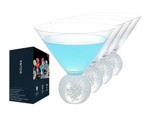 Dounx Cocktail Glasses Set of 4, 10oz stemless Martini Glasses With Crystal Balloon Ball Base, Elegant Glasses for Cocktail Party, Bar Drinkware, Reusable Unique Glassware for Household wine glasses