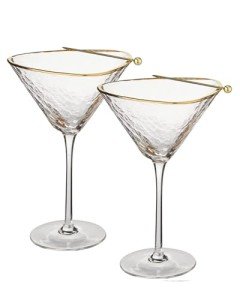 Sister.ly Drinkware Handmade Hammered Martini Glasses with Gold Rim - Set of 2 Gold Rim Martini Glasses and 2 Gold-Plated Cocktail Picks. Celebrate Life One Glass at a Time