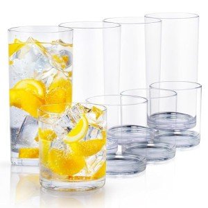 Zulay Plastic Tumblers Drinking Glasses Set of 8 Clear - 4 Each: 12oz and 16oz Acrylic Cups For Kitchen - Unbreakable, Dishwasher Safe Plastic Glasses Set