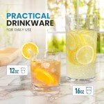 Zulay Plastic Tumblers Drinking Glasses Set of 8 Clear - 4 Each: 12oz and 16oz Acrylic Cups For Kitchen - Unbreakable, Dishwasher Safe Plastic Glasses Set