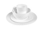 Stone lain Bone China Basket Weave Embossed Round 32 Piece Dinnerware Set, White