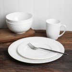 Stone lain Bone China Basket Weave Embossed Round 32 Piece Dinnerware Set, White