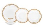 Royalty Porcelain 20 pc Dinnerware Set with Gold Floral Ornament, Bone China, gold, white