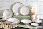 Royalty Porcelain 20 pc Dinnerware Set with Gold Floral Ornament, Bone China, gold, white