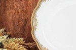 Royalty Porcelain 20 pc Dinnerware Set with Gold Floral Ornament, Bone China, gold, white