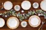 Royalty Porcelain 20 pc Dinnerware Set with Gold Floral Ornament, Bone China, gold, white