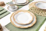 Royalty Porcelain 20 pc Dinnerware Set with Gold Floral Ornament, Bone China, gold, white
