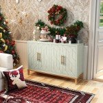 HLR 48" Accent Cabinet with 4 Doors and Shelves, Modern Storage Cabinet with Gold Trim, Buffet Cabinet for Living Room, Kitchen, Dining Room, Hallway, Green and Gold