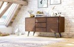 SIMPLIHOME Lowry SOLID ACACIA WOOD 60 inch Inrial Sideboard Buffet and Wine Rack in Distressed Charcoal Brown features 2 Doors, 3 Drawers and 2 Cabinets with Large storage spaces