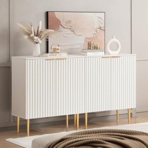 SICOTAS Buffet Cabinet Sideboard Set of 2 Credenza Kitchen Storage Cabinet with Doors and Adjustable Shelf, Modern Buffet Table Console Coffee Bar Cabinet for Entryway Living Dining Room, White