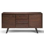 SIMPLIHOME Lowry SOLID ACACIA WOOD 60 inch Inrial Sideboard Buffet and Wine Rack in Distressed Charcoal Brown features 2 Doors, 3 Drawers and 2 Cabinets with Large storage spaces