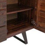 SIMPLIHOME Lowry SOLID ACACIA WOOD 60 inch Inrial Sideboard Buffet and Wine Rack in Distressed Charcoal Brown features 2 Doors, 3 Drawers and 2 Cabinets with Large storage spaces