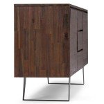 SIMPLIHOME Lowry SOLID ACACIA WOOD 60 inch Inrial Sideboard Buffet and Wine Rack in Distressed Charcoal Brown features 2 Doors, 3 Drawers and 2 Cabinets with Large storage spaces