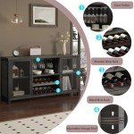 Launica Liquor Bar Cabinet, Industrial Wine Bar Cabinet, Rustic Sideboard Buffet Cabinet for Liquor and Glasses, Coffee Bar Cabinet with Storage Rack for Home Kitchen Dining Room, Dark Grey Oak, 55 In