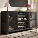 Launica Liquor Bar Cabinet, Industrial Wine Bar Cabinet, Rustic Sideboard Buffet Cabinet for Liquor and Glasses, Coffee Bar Cabinet with Storage Rack for Home Kitchen Dining Room, Dark Grey Oak, 55 In