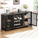 Launica Liquor Bar Cabinet, Industrial Wine Bar Cabinet, Rustic Sideboard Buffet Cabinet for Liquor and Glasses, Coffee Bar Cabinet with Storage Rack for Home Kitchen Dining Room, Dark Grey Oak, 55 In