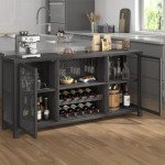 Launica Liquor Bar Cabinet, Industrial Wine Bar Cabinet, Rustic Sideboard Buffet Cabinet for Liquor and Glasses, Coffee Bar Cabinet with Storage Rack for Home Kitchen Dining Room, Dark Grey Oak, 55 In