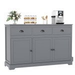 Giantex Sideboard Buffet Server Storage Cabinet Console Table Home Kitchen Dining Room Furniture Entryway Cupboard with 2 Cabinets and 3 Drawers Adjustable Shelves, Gray