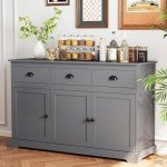 Giantex Sideboard Buffet Server Storage Cabinet Console Table Home Kitchen Dining Room Furniture Entryway Cupboard with 2 Cabinets and 3 Drawers Adjustable Shelves, Gray