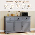 Giantex Sideboard Buffet Server Storage Cabinet Console Table Home Kitchen Dining Room Furniture Entryway Cupboard with 2 Cabinets and 3 Drawers Adjustable Shelves, Gray