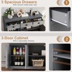 Giantex Sideboard Buffet Server Storage Cabinet Console Table Home Kitchen Dining Room Furniture Entryway Cupboard with 2 Cabinets and 3 Drawers Adjustable Shelves, Gray