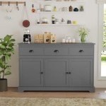 Giantex Sideboard Buffet Server Storage Cabinet Console Table Home Kitchen Dining Room Furniture Entryway Cupboard with 2 Cabinets and 3 Drawers Adjustable Shelves, Gray