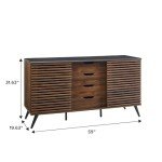 Walker Edison Modern 4 Drawer Sliding Door Wood Cabinet Buffet Entryway Serving Storage Cabinet Doors Dining Room Console, 59 Inch, Black and Dark Walnut