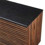 Walker Edison Modern 4 Drawer Sliding Door Wood Cabinet Buffet Entryway Serving Storage Cabinet Doors Dining Room Console, 59 Inch, Black and Dark Walnut