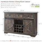 OKD Farmhouse Coffee Bar Cabinet, 54" Kitchen Buffet Sideboard w/Sliding Barn Door, Wine and Glass Rack, Drawers, Storage Shelves, Home Wine Bar Cabinet for Dining Room, Living Room (Dark Rustic Oak)