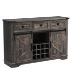 OKD Farmhouse Coffee Bar Cabinet, 54" Kitchen Buffet Sideboard w/Sliding Barn Door, Wine and Glass Rack, Drawers, Storage Shelves, Home Wine Bar Cabinet for Dining Room, Living Room (Dark Rustic Oak)