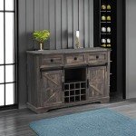 OKD Farmhouse Coffee Bar Cabinet, 54" Kitchen Buffet Sideboard w/Sliding Barn Door, Wine and Glass Rack, Drawers, Storage Shelves, Home Wine Bar Cabinet for Dining Room, Living Room (Dark Rustic Oak)