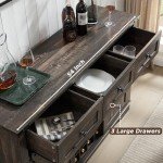 OKD Farmhouse Coffee Bar Cabinet, 54" Kitchen Buffet Sideboard w/Sliding Barn Door, Wine and Glass Rack, Drawers, Storage Shelves, Home Wine Bar Cabinet for Dining Room, Living Room (Dark Rustic Oak)