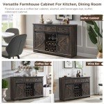 OKD Farmhouse Coffee Bar Cabinet, 54" Kitchen Buffet Sideboard w/Sliding Barn Door, Wine and Glass Rack, Drawers, Storage Shelves, Home Wine Bar Cabinet for Dining Room, Living Room (Dark Rustic Oak)