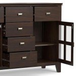 SIMPLIHOME Artisan Solid Pine Wood 54 inch Contemporary Sideboard Buffet Credenza in Dark Chestnut Brown features 2 Doors, 6 Drawers and 2 Cabinets with Large storage spaces